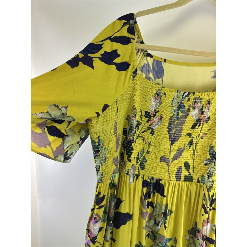 Soft Surroundings Maise Floral Smocked Midi Dress Yellow Flutter Sleeve Plus 2X - Picture 9 of 13